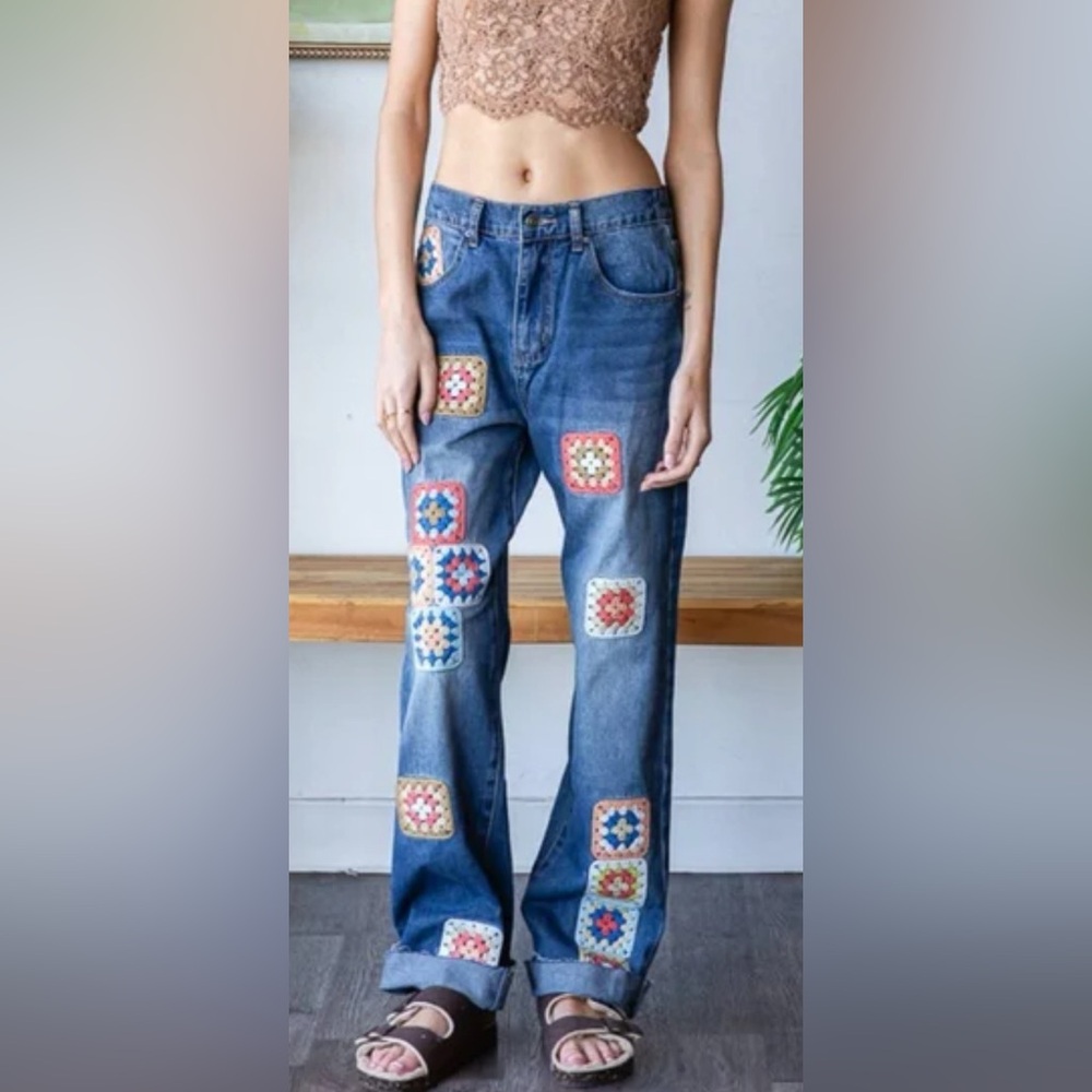 Oli & Hali Crochet Granny Square Patchwork Jeans